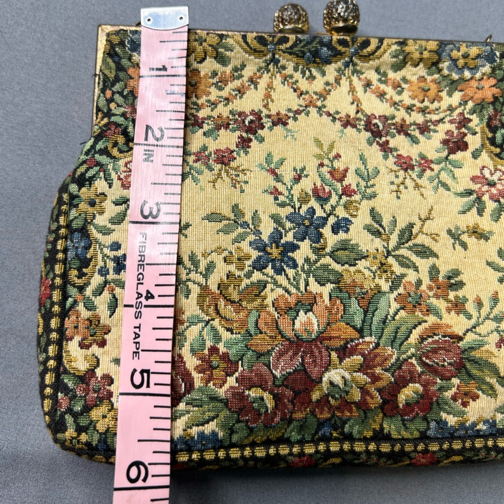 Vintage David's Fifth Avenue Tapestry Purse – Made in France Kiss Lock Clutch - Picture 11 of 12